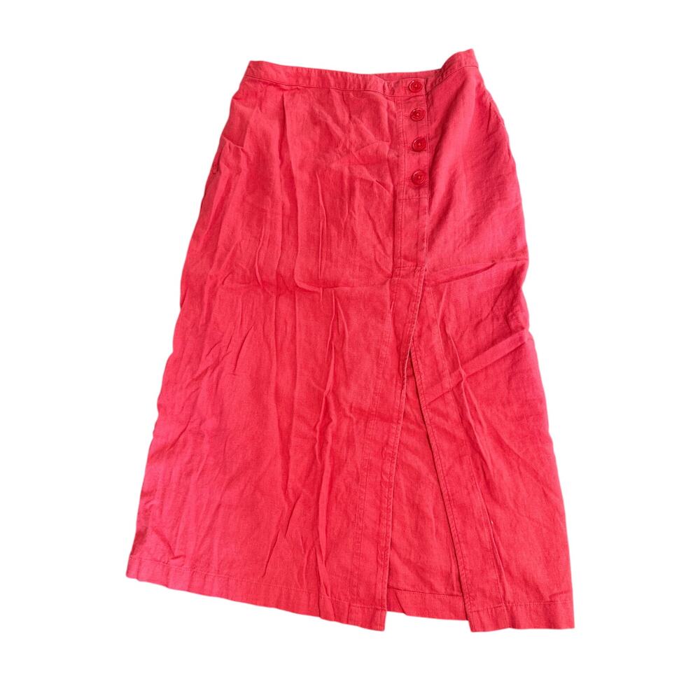 Melrose and Market Coral Linen Blend Midi Skirt Size 10 Button Side Slit Preppy